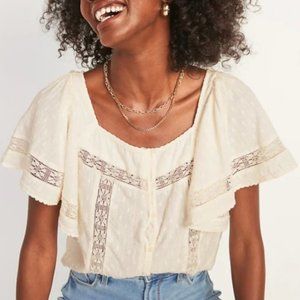 ❌SOLD❌ Old Navy | Clip Dot Crochet Lace Button Front Blouse